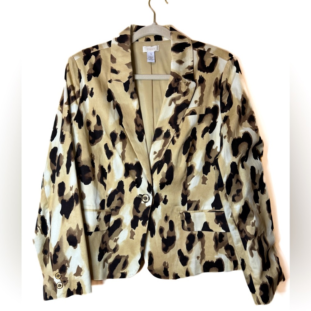 Chico's Tan Leopard Print Blazer / Size 1 or M